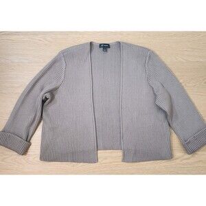 St John Cardigan Wrap Womens XL Beige Merino Wool Blended Ribbed Relaxed Sweater